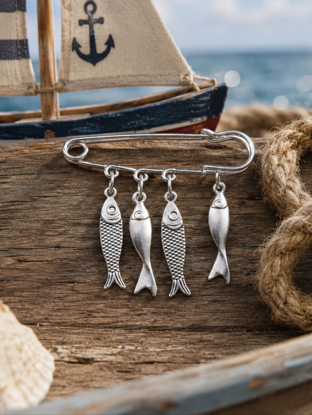 Mariner's Catch Fish Charm Brooch | Coastal Chic Nautical‎ Pin